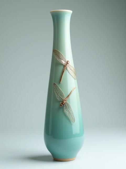 トンボの模様が入ったすらりとした花器